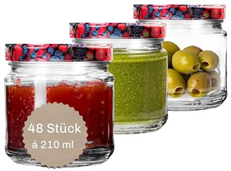 Blumixx Einmachgläser mit Deckel, 48er Pack, 210 ml - Ideal für Marmeladen, Konserven & Aufbewahrung, Perfekt für Heimwerker und Hobbyköche