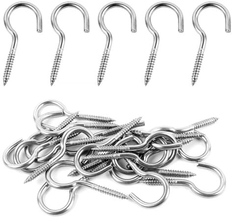 BOUMVID 10 Pièces Crochets à Visser Inox 304, M3 x 40mm Crochets Muraux à visser, Crochets à vis de plafond, Crochet a Visser Métal pour Accrocher Lumières, Cordes, Plantes, Mural, Tasses, Chapeaus