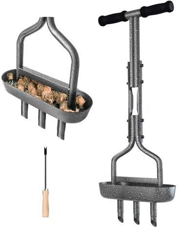 vanpein Rasenbelüfter Kern Gartenwerkzeug mit Ablageschale, Manuelle Yard Gras Plug Belüfter & Ein Sauberes Werkzeug, 3 Zinken Entkernungsbelüfter Werkzeug für Bodenbelüftung, Rasenpflege, Loser