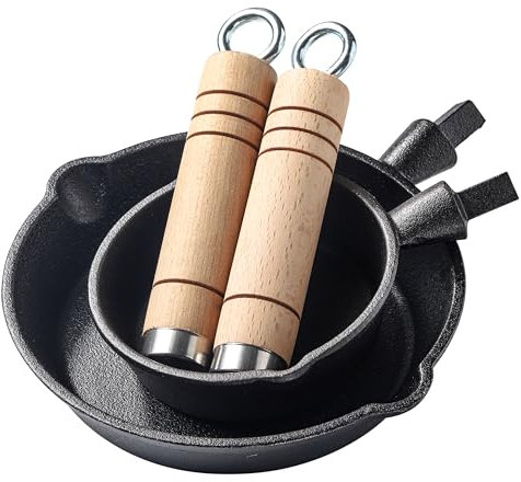 zeeooil Mini Pfanne Eisenpfanne 2-teilig Spiegeleipfanne 10, 15 cm Cast Iron Pan Bratpfanne für Omelett Pfannkuchen (Schwarz)