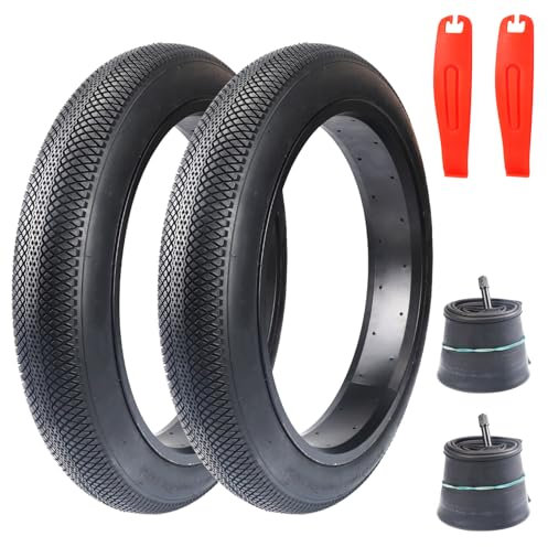 GRELiving 2er-Pack 3.0 Zoll E-Bike Reifen Fatbike Reifen 20x3.0 Heavy Duty Snow Bike Tires Fahrrad Mantel mit 2er-Pack 20x3.0 Fat schlauche AV32mm Ventil+ 2er Reifen-Heber