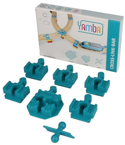 Yamba Adapter-Set Cross-Link-Bar - mit Adapter-Steinen für Brio®-Schienen und Duplo®-Bausteine. Passt auf alle gängigen Holzeisenbahnen und Klemmbausteine. Swiss Made (55052)
