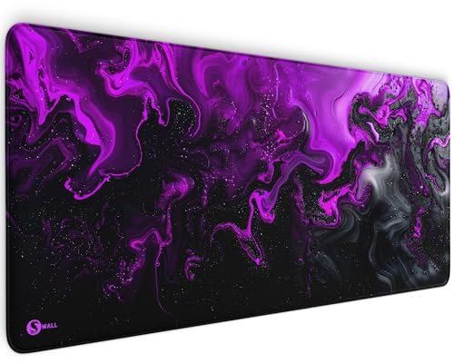 Gaming Mauspad XXL Liquid - 4 mm Premium-Dicke, Ultra-Glatte Oberfläche, vernähte Kanten, rutschfest & langlebiges Gaming Setup. Made in Germany inkl. Wallpaper (Schwarz-Purpur, 900 x 400 x 4 mm)