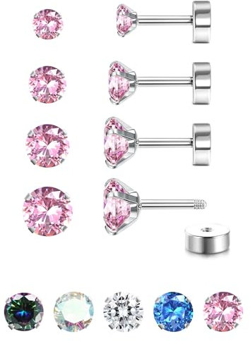 JeweBella 4 Paar G23 Titan Ohrringe Damen Herren Kinder Medizinische Ohrstecker Hypoallergen Cubic Zirkonia Titan Ohrstecker Set Gesundheitsstecker Ohrringe Set Knorpel Piercing Ohr 2/3/4/5MM