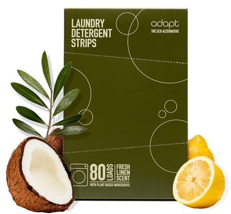 Adapt Laundry Detergent Sheets 80 loads Eco Ultra-Concentrated Non-Bio Fresh Linen Scent for Machine and Hand Washing Plastic Free