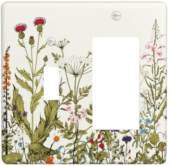 Country Vintage Wild Flowers Floral 2 Gang Single Toggle/Rocker Combination Light Switch Cover Decorative Combo Wall Plate Cover Electrical Faceplate Room Decor