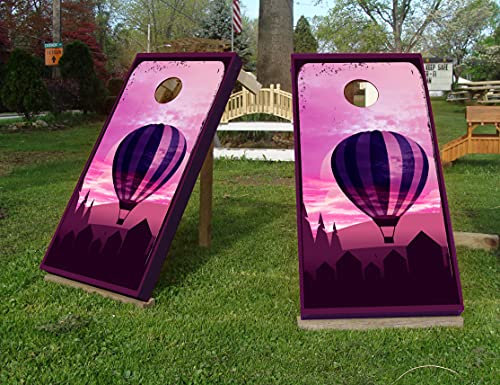 AdesiivoStudio Cornhole Board Wraps mit Heißluftballon, Bezauberndes Sonnenuntergang-Design, Laminierungsoptionen, Cornhole Boards Wraps