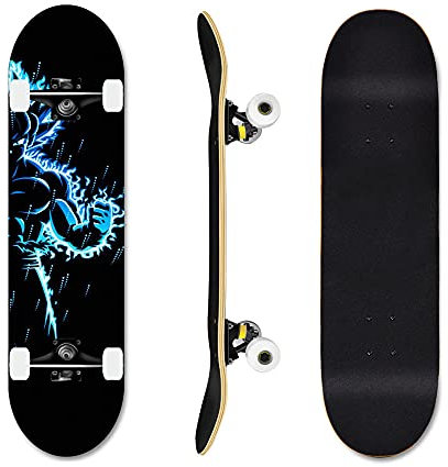 Skateboard Vollboard, 31x8 Zoll Anfänger Skateboard, 7 Lagen Ahorn Cruiser Skateboard, Teen Longboard Double Kick Deck Concave Skateboard Erwachsene