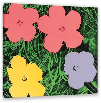 MOBYAT Andy Warhol,Blumen,Pop-Art-Leinwand,Ölgemälde,Kunstwerk,Poster,dekorativer Druck,Bild,Wanddekoration,Heimdekoration,50x50cm(20x20 Zoll) gerahmt