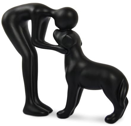 FriyGardcn Hunde-Skulptur, Heimdekoration, niedlicher Mann und Hund, Dekoration für Büro, Wohnzimmer, Schlafzimmer, Zuhause, Erinnerungsgeschenke für Tierliebhaber (schwarz)