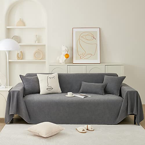Chenille-Sofa-Überwurfdecke, 180 x 130 cm, groß, Einsitzer-Sofabezug, doppelseitig und einfach zu verlegen, Ecksofa-Schutz für Wohnzimmer, Dekoration (Dunkelgrau)
