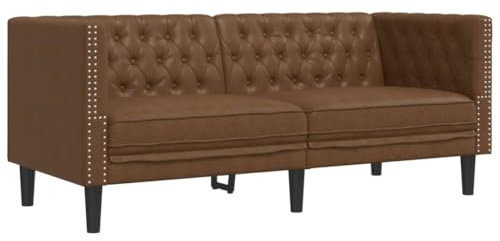 vidaXL Chesterfield Sofa 2-Sitzer, Couch mit Armlehnen Rückenlehne Stützbeine, Polstersofa für Wohnzimmer, Couchgarnitur, Braun Kunstleder