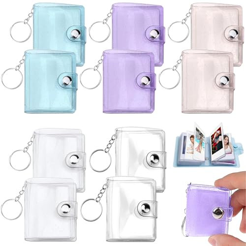 YOUNGSAY 10 Pezzi Album Fotografico Mini Trasparente Portachiavi, 2 Pollici Portatile Portachiavi Mini Album Fotografico con 18 Tasche, Utilizzato per Registrare bei Ricordi (5 Colori)