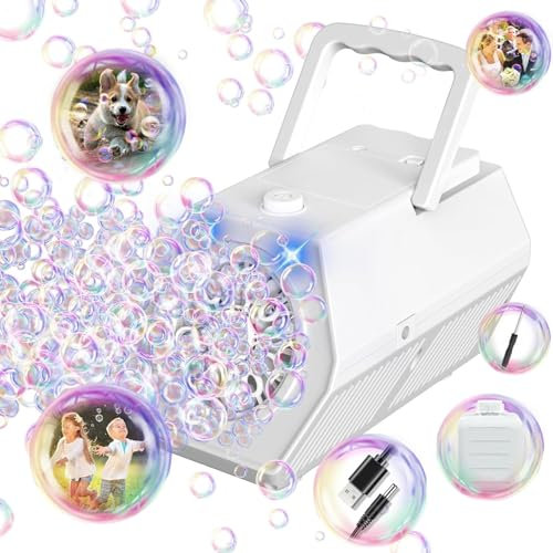 Machine à Bulles Portable De Mise à Niveau 20000 + Bulles/Min avec Solution à Bulles/LumièRe, Machine à Bulles pour Enfants,Cadeau D'extéRieur pour Mariage/Fête