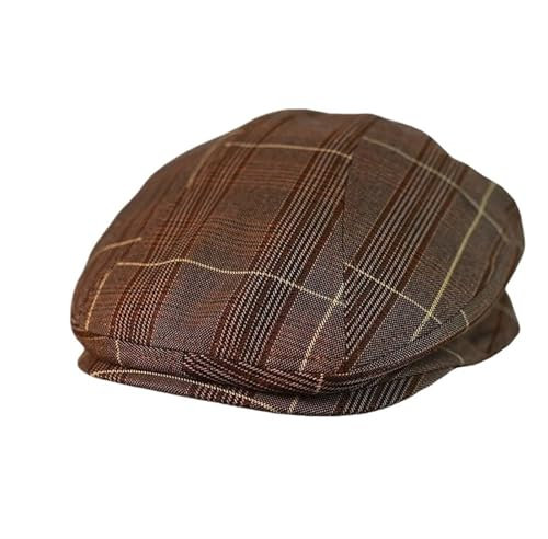 WJIAYAO Flatcap Herren Mann braun kariert Newsboy Hut Leinen Baumwolle Damen Herren Mütze Cabbie Fahrer Hut Frühling Herbst Flache Hüte Vintage Baskenmütze(XL 60-62CM)