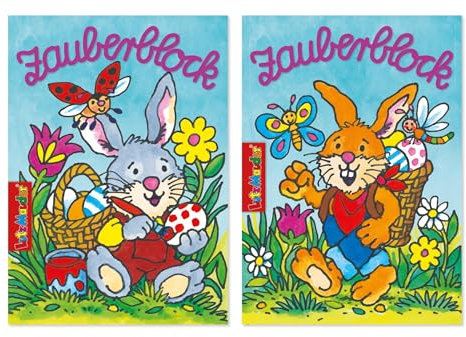 Lutz Mauder Zauberblöckchen Ostern, 2er Set, Kinder – Perfekt für Osterfeiern, Mitgebsel, Kindergeburtstage, Osternest, Kreative Beschäftigung, Fördert Motorik, Fantasie, 24 S. je Block, A6 Format