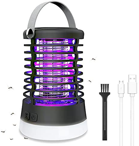 Lámpara Antimosquitos Eléctrico para Camping, Mosquitera Eléctrica USB 3 En 1 Trampa para Mosquitos 2200mAh Recargable A Prueba De Agua, 3 Modos Matamoscas IP66 para Interior y Exterior