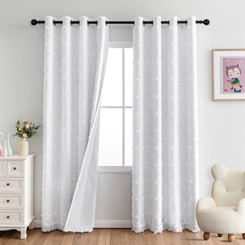 MYSKY HOME Thermovorhang Hitzeschutz Blickdichte Vorhänge Weiss Kälteschutz ——, Kinderzimmer Verdunkelungsvorhang mit Ösen Thermo Vorhang Gegen Hitze für Schlafzimmer, H 225 x B 140 cm, Weiß