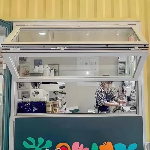 YVYKFZD Aluminium Schiebefenster, manuelle Fenster Window Kellerfenster, vertikales Ersatzfenster mit 5 mm verstärktem Glas, abschließbares Lüftungs Klappfenster für Küche, Schuppen, Bar(18x43/46x10