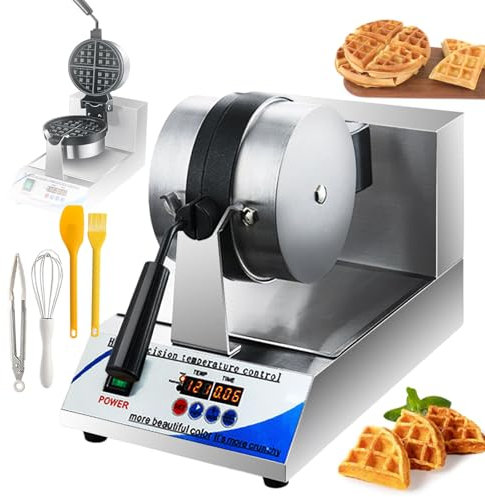 Gaufrier Professionnel 1200 W Avec Plaques Antiadhésives Profondes Et Kit De Cuisson | Thermostat Réglable, Gaufrier Rotatif Professionnel, Pour Boulangeries Et Petits Déjeuners Maison