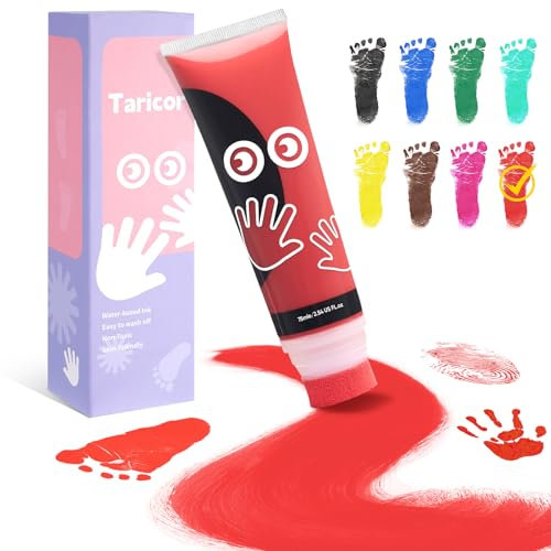 Taricor Huellas Bebe Recien Nacido, 75ml Huella Mano Pie Con Esponja, No Tóxicas Pintura Huellas, Tinta para Huellas Bebe para Regalo De Bautizo, Ideal Para Guardería, Escuela y Hogar (75ml Rojo)