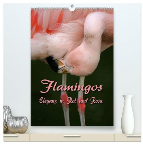 Flamingos - Eleganz in Rot und Rosa (hochwertiger Premium Wandkalender 2026 DIN A2 hoch), Kunstdruck in Hochglanz: Auf Augenhöhe mit Flamingos (CALVENDO Tiere)