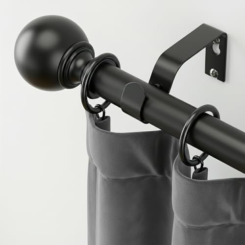 Jialexin Extra Long Curtain Pole 40-304cm, Matte Black Rail with Classic Ball Finials, 25mm Heavy Duty Pole for Large Windows (16-120 Inch)