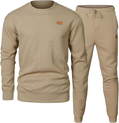 PADOLA Jogginganzug Herren 2 Teiliger Trainingsanzug Herbst Sportanzug Jacquard Pullover Rundhals Sweatshirt mit Jogginghose Winter Tracksuit Freizeitanzug Casual Set Streetwear