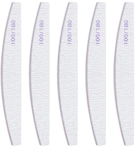 Lot de 5 Limes a Ongles 100 180 Grain, Lime à Ongles Double Face pour Ongles en Gel et Acrylique, Kit de Lima Ongle Réutilisables pour Manucures et Pédicures en Gel, Ongles Naturels