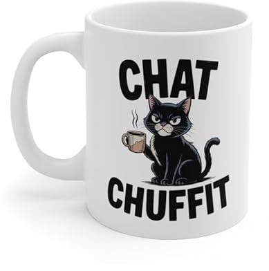 Teecustom Mug Chat Humour – Chuffit – Tasse Amusante avec Chat Noir Grognon et Café – Cadeau Original Amoureux des Chats et Café