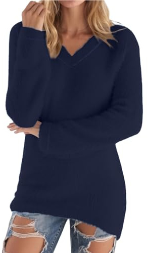 Fleece Jumper Women V Neck Cashmere Jumpers Ladies Sweaters Solid Color Oversized Sweatshirt Autumn Winter Knitted Jumper Casual Thermal Pullover Soft Warm Long Sleeve Tops Knitwear