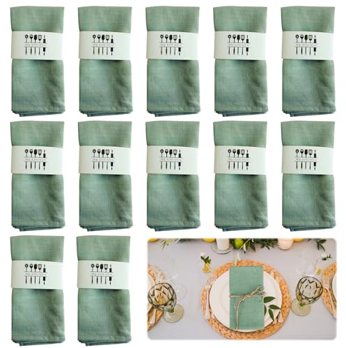 Yuragim Stoffservietten Grün 12er Pack 40x40 cm Leinen Gemischt Abendessen Cloth Servietten Wiederverwendbar Leinen Servietten Stoff Leinenservietten Tischdekoration für Hochzeit Geburtstag Restaurant