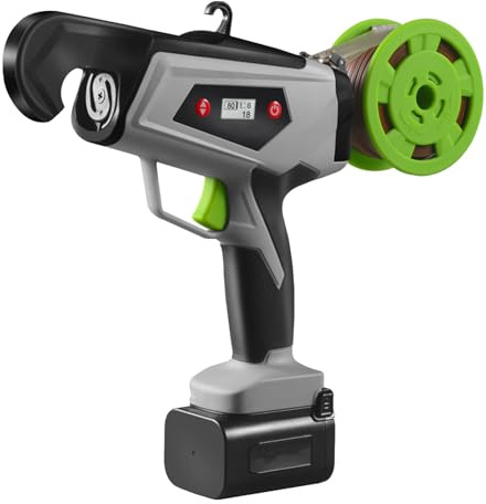 Machine à Lier Les Plantes électriques, Outil De Palissage pour Vignes avec Batterie 2 X 2 Ah, écran Numérique, Diamètre De Ligature De 25 Mm, Kit De Palissage Professionnel pour Vignes Et Gray&Green