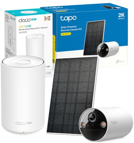 TP-Link Deco X1500-4G - Wi-Fi 6 Mesh Router 4G LTE + Tapo C410 Kit- Cámara de vigilancia Solar con batería Exterior 2K 3MP