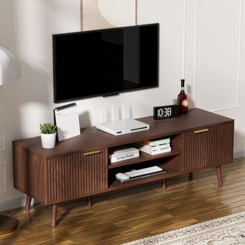 TV Stand Cabinet, 140 cm / 55in TV Unit for TVs up to 60 in, Featuring Cabinet Doors and Open Storage Space, Modern Style,TV Units for Living Room Bedroom and Entertainment Room,Brown