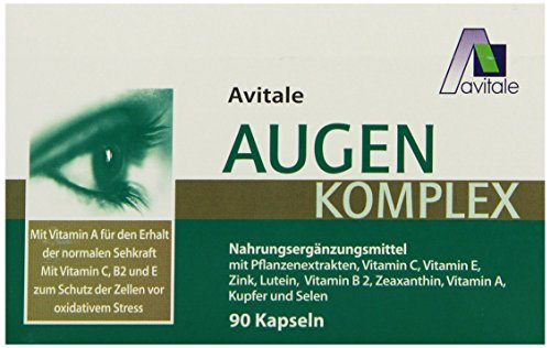 Avitale Augen Komplex mit Vitamin A, C, B2, E + Zink, Lutein, 90 Kapseln | Augen-Komplex Kapseln mit Vitamin A (100 mg) für den Erhalt der normalen Sehkraft und Vitamin C, B2 + E