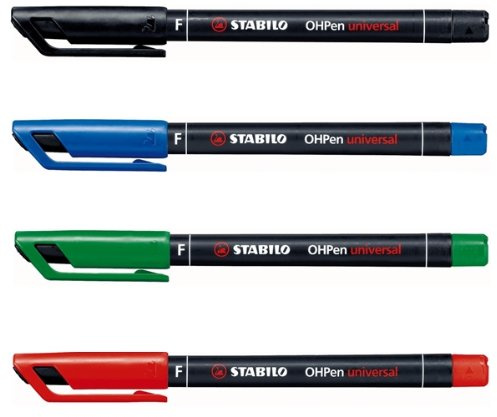 STABILO OHPen Marker für verschiedene Oberflächen, universal, fein, 4 Stück