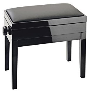K&M 13951 Klavierbank mit Notenfach Schwarz Klavierlack - Buchenholz, Kunstlederbezug, präzise Höhenverstellung