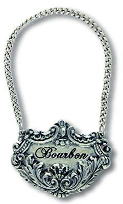 Vagabond House Medici Pewter BOURBON Decanter Tag/Liquor Bottle Label - Handcrafted Quality Detail Engraved 2.5 inch Wide