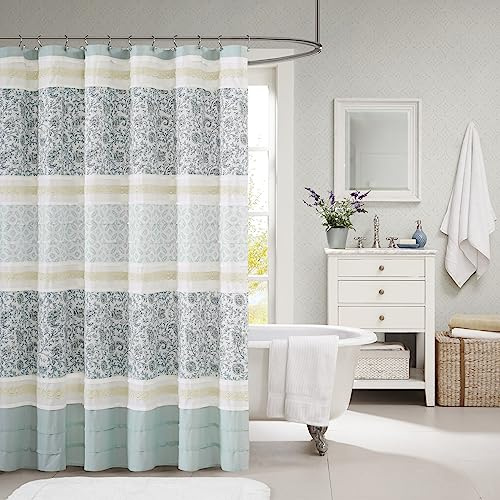 Madison Park Shabby Chic Cotton Fabric Shower Curtain, 72x72, Aqua