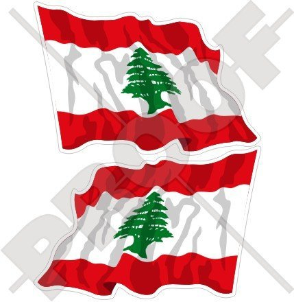 Líbano Líbano bandera de saludando libnan, Oriente Medio, lubnan 4,7 (120 mm) carcasa de vinilo pegatinas, calcomanías x2