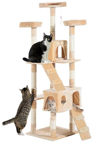 Pawhut Arbol Rascador Gatos 50x50x170cm Dormir Jugar Centro Actividades Arañar Gris NUE (Beige)