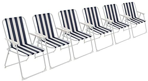 Harbour Housewares Folding Beach Deck Chairs - Blue Stripe - Pack of 6 - Metal Outdoor Patio Seat Lightweight Portable Deck Chair for Picnic, Garden, Camping, Fishing