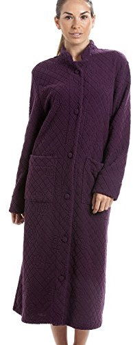 Camille - Vestaglia da casa in morbido pile, motivo floreale, lunghezza intera, con bottoni Viola 44/46 IT