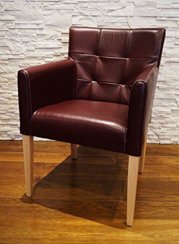 Quattro Meble Breite Echtleder Esszimmerstühle Glanz Weinrot Leder & Massivholz Stühle Kross Arm Pik Lederstühle Sessel mit Armlehnen Echt Leder Esszimmer Stuhl