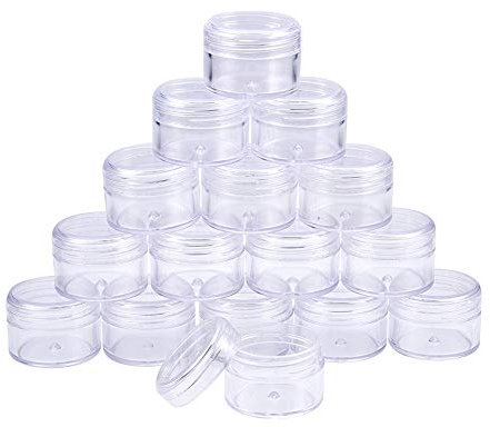 BENECREAT 16 Pack 25ml Empty Clear Plastic Bead Storage Container jar with Rounded Screw-Top Lids for Beads, Nail Art, Glitter, Make Up, Cosmetics and Travel Cream