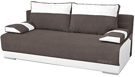mb-moebel Couch mit Schlaffunktion und Bettkasten Schlafsofa 200cm Breit Gästebett Kindersofa Wohnzimmercouch Bettsofa 3 Sitzer Sofa Ausziehbar Sitzbank 196x92x85 cm Nisa (Braun + Weiß)