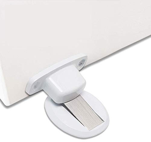 PHOEWON Strong Magnetic Door Stopper Metal Door Stop Heavy Duty Door Catch with 3M Self Adhesive Conceal Screws Floor Mounted, 2pcs,White