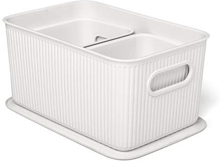 Tatay 7010901 Multipurpose Organizer Basket Set with Lid, 3X White, Medium
