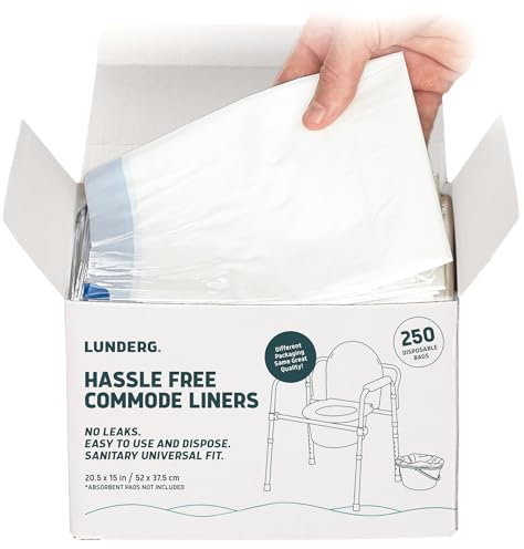 Lunderg Commode Liners - Value Pack 250 Count Universal Fit - Medical Grade Bedside Commode Liners Disposable for Adult Commode Chair, Portable Toilet Bags or Camping Toilet Bags